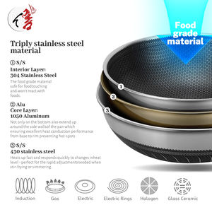 <span class=keywords><strong>Wok</strong></span> chinois personnalisé en acier inoxydable triple couche 304 antiadhésif avec couvercle, pour cuisine et cuisson - Product Image 3