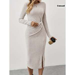 Vestido midi de punto acanalado gris claro S(66) Ropa casual - Product Image 1