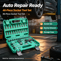 Stock Outre-mer 46 Pièces Ensemble d'outils à cliquet et douilles Expédition Rapide Kit de réparation manuel Boîte à outils portable pour l'entretien de garage