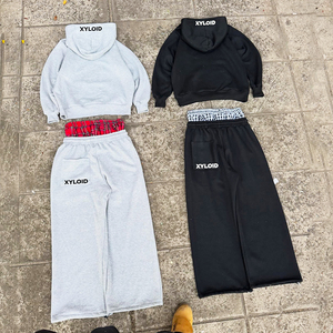 Custom Hoodies And <b>Sweatpants</b> <b>Set</b> 2 Piece 100%Cotton Tracksuits Thick Fabric 500gsm Heavyweight Plaid Inner Waist Sweatsuits - Product Image 1