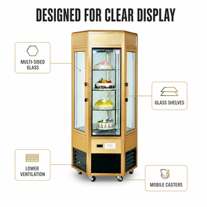 Refrigerador Comercial de Vidrio de Seis Lados, 2-10 °C, 220 V, 0.73 kW, Vitrina Vertical para Pasteles, para Panadería, Cafetería, Tienda de Postres - Product Image 3