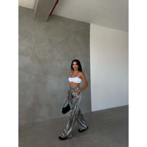 Pantalones anchos de satén de cintura alta, antiarrugas, casuales para mujer - Product Image 2