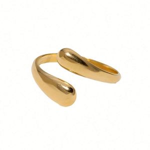 European American Minimalist <b>Gold</b>-color Plated Stainless Steel <b>Ring</b> Women's Open Geometric Design Shell Stone Simple Niche - Product Image 5