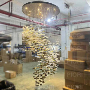 Đèn chùm Project <span class=keywords><strong>Chandelier</strong></span> màu trắng vàng, hình lá, kiểu hiện đại, lớn, dành cho cầu thang, làm thủ công bằng thủy tinh thổi, thiết kế nghệ thuật. - Product Image 1
