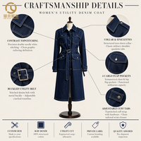 Vente en gros d'usine de vêtements veste automne-hiver personnalisée de créateur veste pour femme denim long cardigan ceinture pour femmes manteau chemise pour dames
