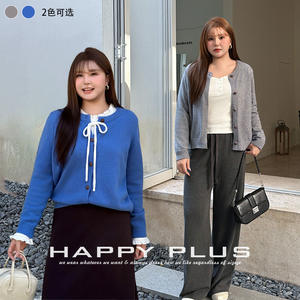 Happy Plus – Cardigan tricoté pour femmes, bleu lac, couleur unie, fibre acrylique, grande taille, vêtements d'automne et d'hiver, N9405 - Product Image 3