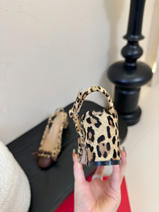 Leopard Print Cap Toe Slingback <b>Block</b> Heel Pumps with Bow Tassel - Product Image 6
