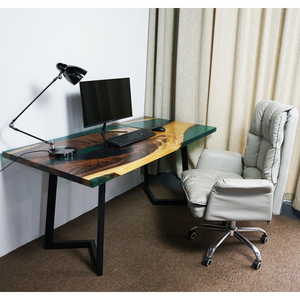 Đảo hiện đại Nhà văn phòng bàn tùy chỉnh Epoxy nhựa tấm bảng với Gỗ Óc Chó rắn vòng màu xanh lá cây <span class=keywords><strong>Countertop</strong></span> tùy chọn tùy chỉnh - Product Image 5