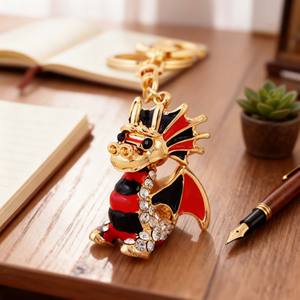 Gantungan kunci naga kartun 3D, Aksesori dekorasi gantungan kunci liontin naga Cina keberuntungan berlian - Product Image 5