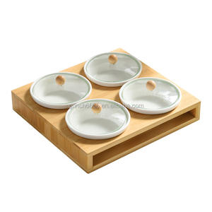 <span class=keywords><strong>Plateau</strong></span> de service en céramique pour en-cas, 4 pièces avec <span class=keywords><strong>plateau</strong></span> de service, <span class=keywords><strong>plateau</strong></span> avec couvercles en <span class=keywords><strong>verre</strong></span> et palettes, compartiments amovibles - Product Image 1
