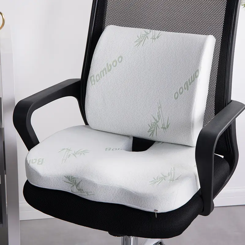 Asiento lumbar de fibra de bambú de doble uso, almohada de espuma viscoelástica, cojín de soporte trasero y cojín de asiento para silla