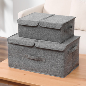 Clothing Organizer Double Compartment Foldable Storage Box With Lid Rectangle Khaki Gray Standing Type - Product Image 3