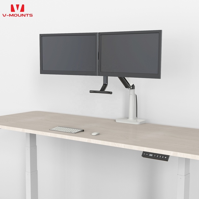 V-mounts Ergonomic Dual Monitor Arm Gas Spring Workstation with Interactive Handle 90 Degrees Tilt New for Desk Use