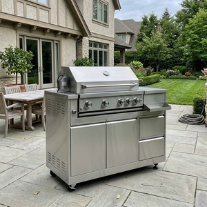 Îlot de cuisine extérieur modulaire de jardin en gros, <span class=keywords><strong>barbecue</strong></span> à gaz 8B certifié CE, gril antirouille en acier inoxydable à 6 brûleurs sur chariot - Product Image 1