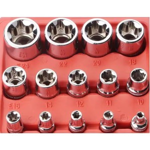 Jeu de douilles Torx femelles en acier au chrome-vanadium, 14 pièces, E4-E24, avec étui rigide OEM, ensemble d'outils à main - Product Image 6