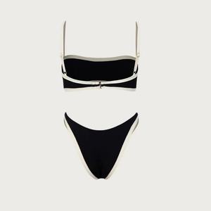 Elegante Conjunto de Bikini en Blanco y Negro con Parches para Mujer, Traje de Baño Triangular con Tirantes Personalizado en 3D y Decoración de Cristales, Ropa de Playa - Product Image 2