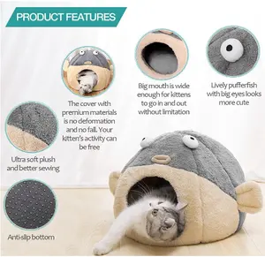 Cat Bed Cave With Removable Washable Cushioned Pillow Soft Plush Premium Cotton No Deformation Pet Bed