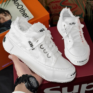 Frayed <b>Edge</b> Canvas Platform Sneakers Thick Non Slip Sole Low Top Lace Up Distressed Streetwear Casual Daily Walking Shoes - Product Image 2