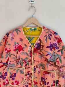 Chaqueta Bomber Ecológica Acolchada de Algodón con Estampado Floral para Mujer, Chaqueta Corta Boho Hecha a Mano, Ropa de Abrigo de Invierno Reversible Estándar - Product Image 2