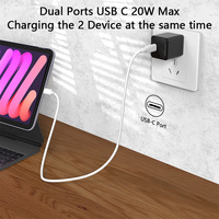 Chargeur mural rapide Schitec Black PD 20W, ultra fin, prise US/EU, adaptateur Type-C avec câble de 1 m, 3A pour les téléphones de la série I