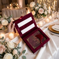 Boîte en velours bordeaux pour invitations de mariage et d'anniversaire, carte d'invitation en acrylique, filigrane doré, coffret de luxe écologique personnalisé