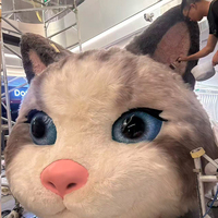 Statue de mascotte de dessin animé personnalisée en fibre de verre, peluche blanche et grise, avec tête mobile, pour décoration