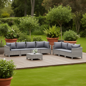 Ensemble de salon de jardin en rotin gris modulaire 6 places, mobilier d'extérieur au design contemporain, structure en acier durable - Product Image 2