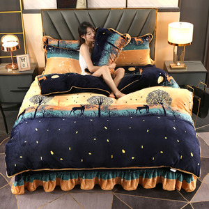 Sunny Dệt Mới Nóng Bán Lông Cừu Vải In 4 Mảnh Quilt Cover + Ga Trải Giường + Gối Phong Cách Bộ Đồ Giường - Product Image 3