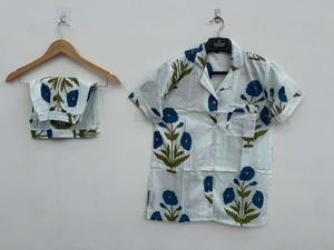 Conjunto de Pijama Largo de Verano para Mujer, 100% Algodón, Estampado de Jungla, Cuello en V, Cierre de Botones, Ecológico, Hecho a Mano en India, con Logotipo en la Parte Posterior del Cuello - Product Image 3