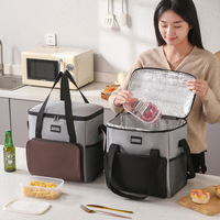 Tas Makan Siang Anti Air Berbahan Oxford Anyaman, Desain Kotak 18L, Dilengkapi Ritsleting, Portabel untuk Piknik Luar Ruangan 2 Orang