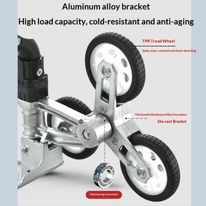 Chariot de courses pliable à deux roues pour la maison, avec barre de traction, pour monter les escaliers, amovible et portable, Argent/Noir/Blanc - Product Image 4