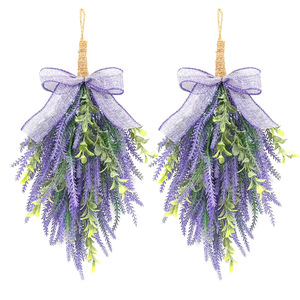 Simulated Lavender Wall Hanging 2Pcs Purple Green Artificial Plant <b>Home</b> <b>Decor</b> <b>Rustic</b> Style Door Hanging Christmas Decoration - Product Image 1