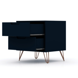 Table de chevet bleu nuit avec pieds en bois, design moderne et minimaliste, meubles de chambre à coucher - Product Image 4