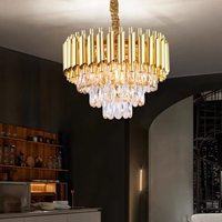 Lustre moderne en cristal doré à plusieurs niveaux, luminaire suspendu en forme de goutte d'eau, style Art Déco, pour hôtel de luxe, villa, salon, en métal et cristal
