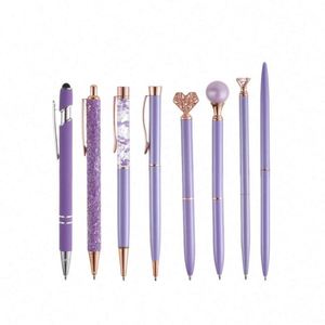 Ensemble de stylos à bille en acier inoxydable avec cristaux de diamant - Stylos promotionnels sérigraphiés pour journalisation, encre noire, cadeaux fantaisie et mignons - Product Image 4