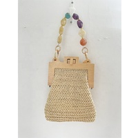 Pochette en paille pour femme avec poignée en perles, sac de soirée d'été en rotin, sacs à main de plage tissés, sacs de voyage vintage pour femme 2026