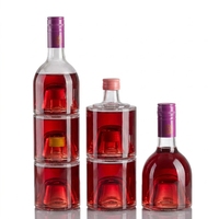 Bouteille en verre empilable pour vin et spiritueux, prix de gros, 100ml, 250ml, 300ml, bouteille ronde pour vin, whisky, gin, vodka