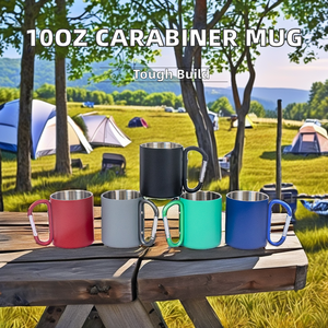 Xách tay 10oz thép không gỉ đôi-tường du lịch <span class=keywords><strong>Mug</strong></span> với Carabiner nhiệt móc xử lý cho cắm trại và xe sử dụng - Product Image 2