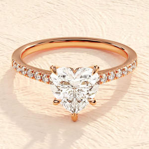 Anillo de compromiso de corazón de oro sólido de 14 quilates con moissanita Anillo fino acentuado con piedra lateral de media eternidad - Product Image 3