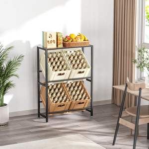 4 Boxes Black Metal Storage Rack Space-Saving 2-Level Beverage Shelf <strong>Drink</strong> <strong>Crate</strong> Stand for Living Room <strong>Drinks</strong> Water Storage - Product Image 3