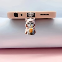 Bouchon anti-poussière pour téléphone portable en acrylique, motif chat de dessin animé mignon, compatible avec les téléphones Type-C et Apple