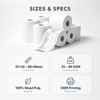Kertas Gulung Struk Toko, Kertas Thermal untuk Mesin Kasir POS 35-80GSM 100% Pulp Kayu, Supplier OEM