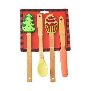 Natale cartone animato Non bastone resistente al calore 4 pezzi in Silicone raschietto Set Mini manica di cottura per l'utilizzo di pasta per utensili da forno - Product Image 1