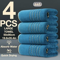 Ensemble de serviettes de bain pour enfant en polaire corail, épaisses et douces, rayures dorées, 50x90cm, 4 pièces, forte absorption d'eau, broderie personnalisée, pour la maison et la salle de bain