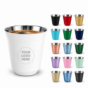 แก้วเก็บความร้อนแบบมีโลโก้สั่งทำ ขนาด 80 มล. 160 มล. 250 มล. แก้วกาแฟสแตนเลส 304 สองชั้น แบบแคปซูล อิตาลี แก้วกาแฟเอสเพรสโซ - Product Image 1