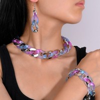 Nouvelle collection 2026 : Parure de bijoux tendance pour femme, anti-ternissement, hypoallergénique, plaqué or, avec boucles d'oreilles et collier en acrylique, bijoux en argent Tai, idéale pour les soirées.