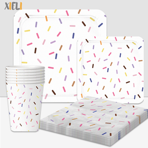 Donut Sprinkles Suministros para fiestas <span class=keywords><strong>Platos</strong></span> <span class=keywords><strong>y</strong></span> <span class=keywords><strong>vasos</strong></span> <span class=keywords><strong>de</strong></span> papel Servilletas Juego <span class=keywords><strong>de</strong></span> <span class=keywords><strong>vajilla</strong></span> desechable para fiestas - Product Image 1