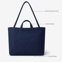 Tas Tote Kanvas Wanita Biru Tua Gaya Inggris dengan Kancing Pengunci, Tali Bahu Panjang, Pegangan Ganda, Logo Custom