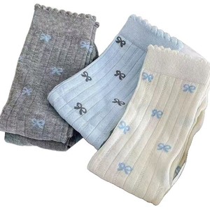 Mid-Calf <b>Socks</b> With Bow Pattern White Milky White Blue Gray <b>Breathable</b> Sweat-Absorbing For Women Youth 18-40 Years Old - Product Image 4