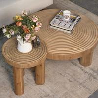 80X36CM Petite table basse sculptée avec des anneaux en bois massif dans le salon et une table basse devant le canapé